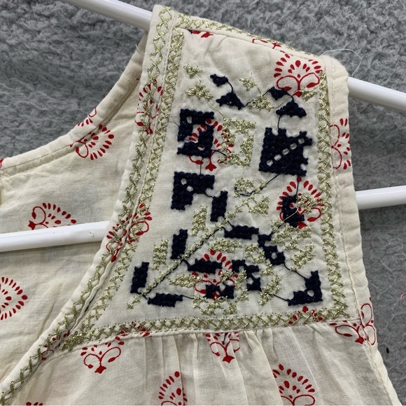 Solitaire Bohemian Preppy Embroidered Sleeveless Top Keyhole Tasseled Size S - Picture 6 of 11